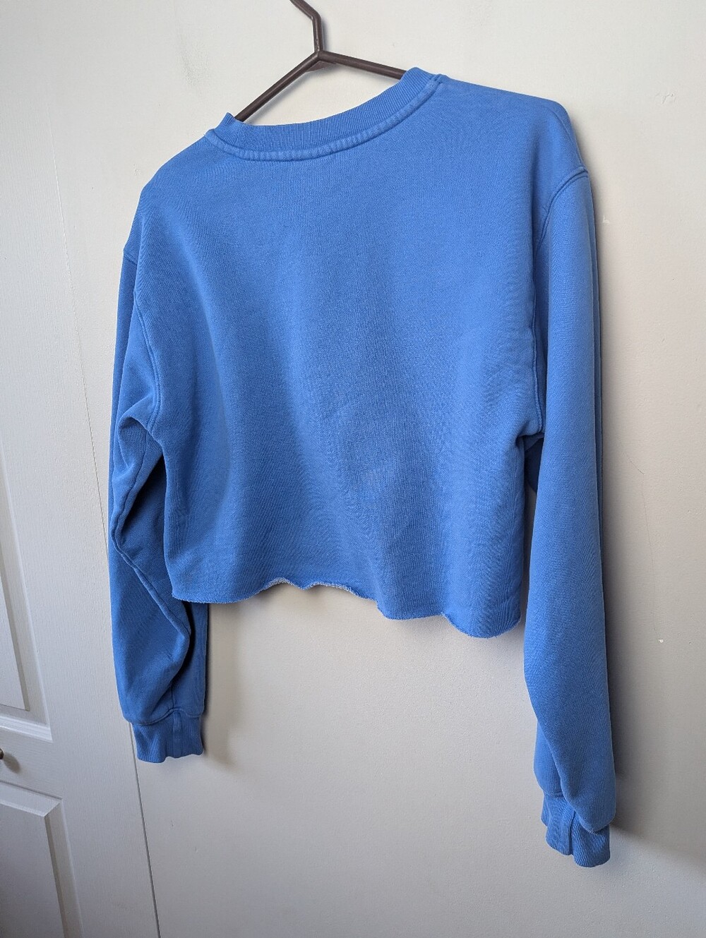 ARITZIA TNA Cozy Fleece Perfect Crewneck Long Sleeve Crop Sweater Size S Blue - Picture 7 of 10